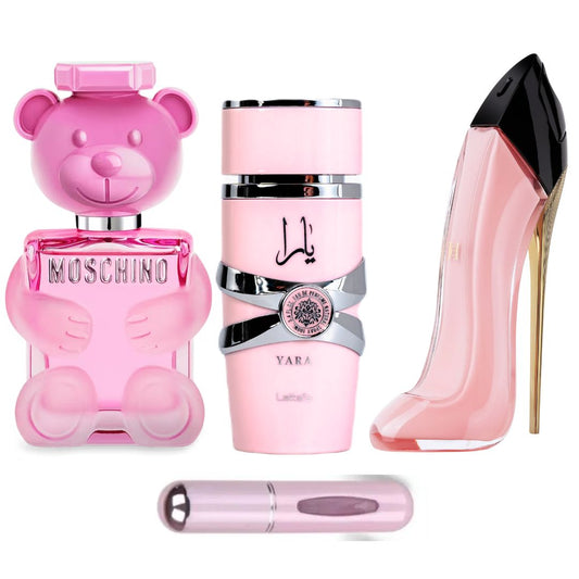 (3) Blush perfumero + Yara + Moschino Toy Bubble